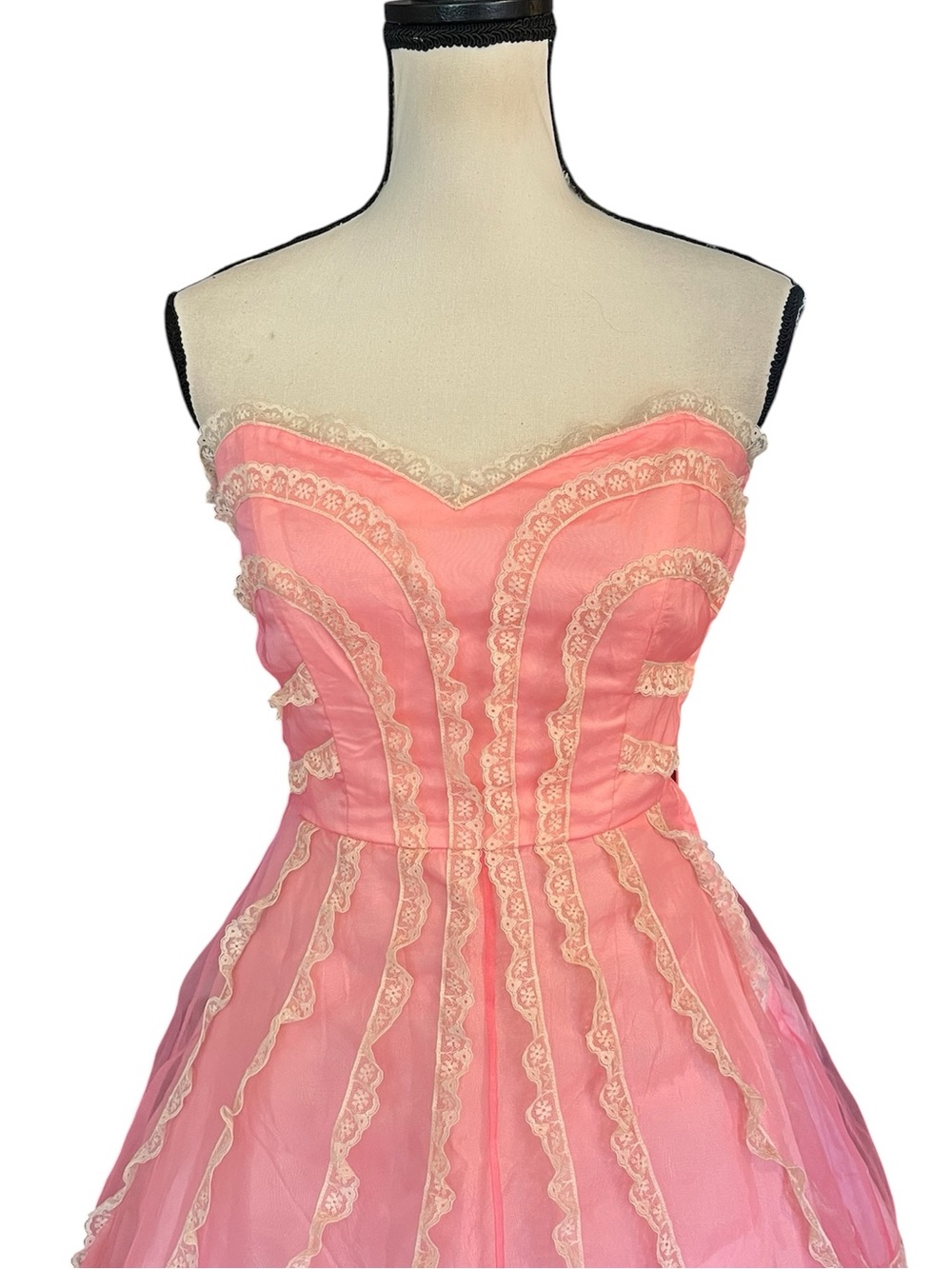 Vintage Y2K Betsey Johnson Evening Pink Sheer Mesh Lace Cupcake Tea Party Dress - Picture 3 of 14